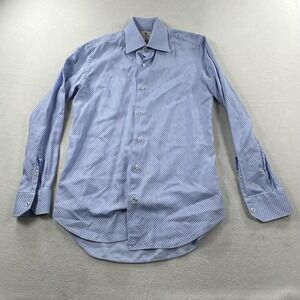 Cordone Shirt Mens Medium Blue Micro Dot Long Sleeve Cotton Dress Spread Collar